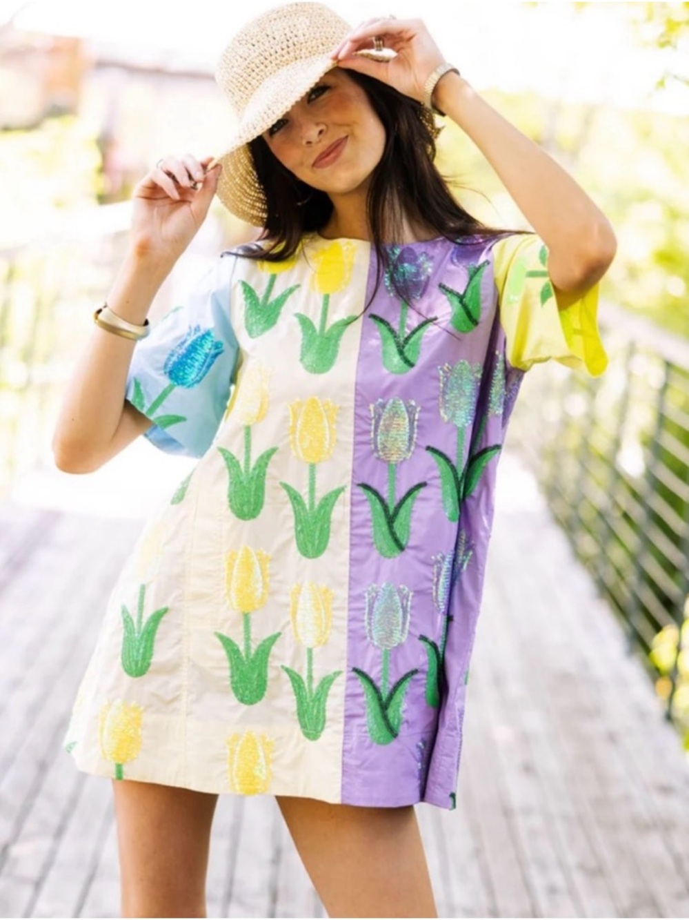 QUEEN OF SPARKLES NEON COLORBLOCK TULIP MINI DRESS